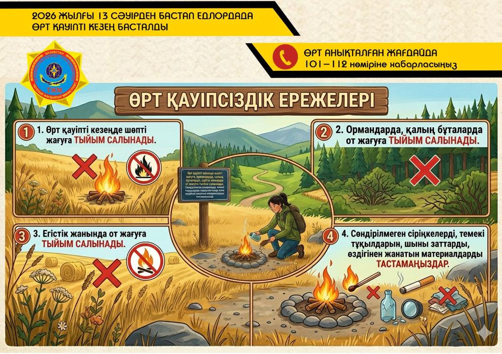 Астана тұрғындарына өрттің шығу қаупі басым кезеңде сақ болуы ескертілді