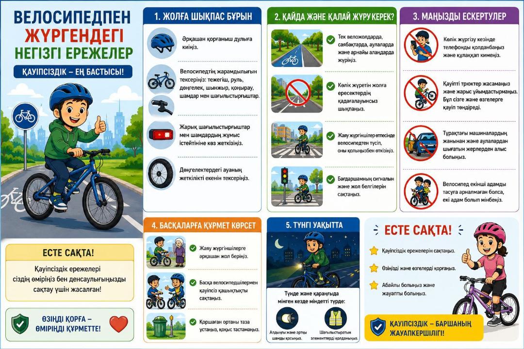 Тәртіп сақшылары велосипедпен жүру кезінде қауіпсіздік ережелерін сақтауға шақырады
