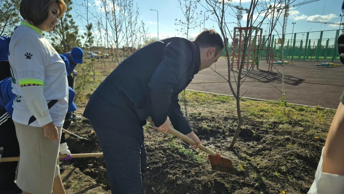 Мектеп ауласында Өрік дәндерін екті